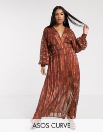 ASOS DESIGN Curve snake print maxi dress in self stripe and blouson sleeve   ASOS at Asos